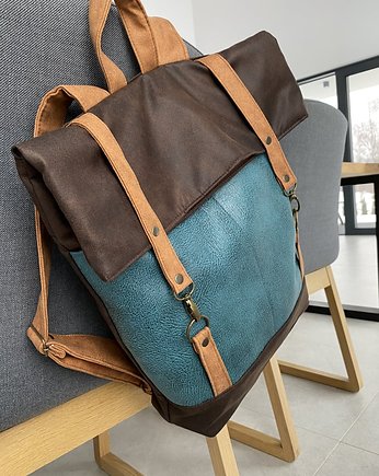 Plecak włóczykija - brąz, turkus, cynamon, PRACOWNIA 166