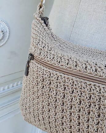 Torebka w stylu boho z bawełny farbowanej roślinami Beż, HERBE DESIGN