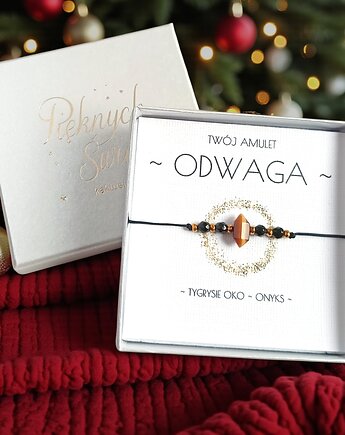 Amulet - ODWAGA - świąteczne pudełko - TYGRYSIE OKO, ONYKS, kaktusia