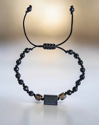 Ochronna bransoletka - czarny turmalin, kwarc dymny, onyks mat, kaktusia