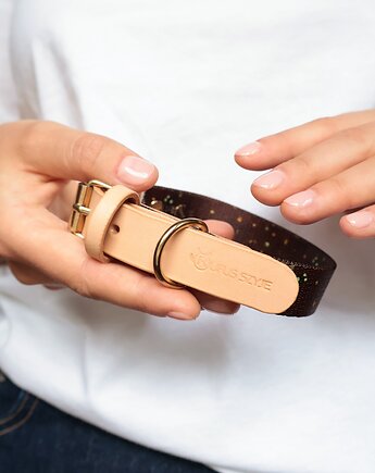 Obroża Łączona Brown Confetti / Nude Leather 2 cm, Rufus Szyje