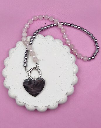 Naszyjnik BIG HEART  jadeit różowy hematyt, WILDBI design