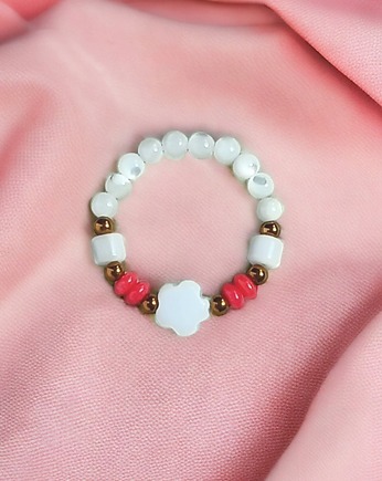 Pierścionek : summer : muszla, koral, hematyt, kaktusia