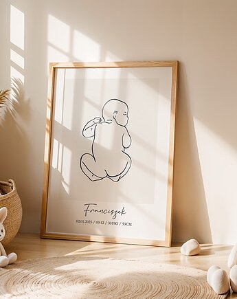 Metryczka Dziecka LineArt - personalizowany plakat z noworodkiem typ6, Dekoracjan
