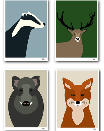 Zestaw plakatów A4 Zwierzęta leśne, Hultaj Design
