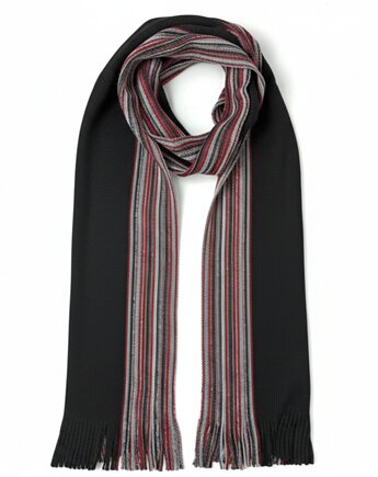 Szalik Męski szal 100% Wełniany czarny czerwony w paski, AKADEMIA STYLU
