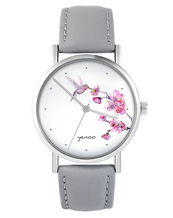 Zegarek - Koliber, oznaczenia - skóra, szary, yenoo