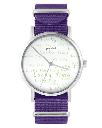 Zegarek - Lucky time, lucky day - fiolet, nylonowy, yenoo