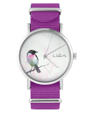 Zegarek - Ptaszek - amarant, nylonowy, yenoo