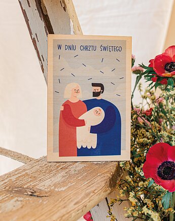 Drewniana kartka na Chrzest - Kartka okolicznościowa, Milin