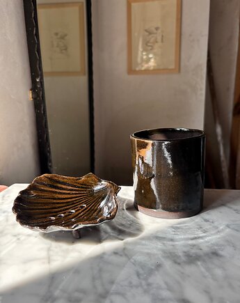 Jasno Zielony Ceramiczny Zestaw Łazienkowy z Mydelniczką Muszlą Czarna, Maison Fragile
