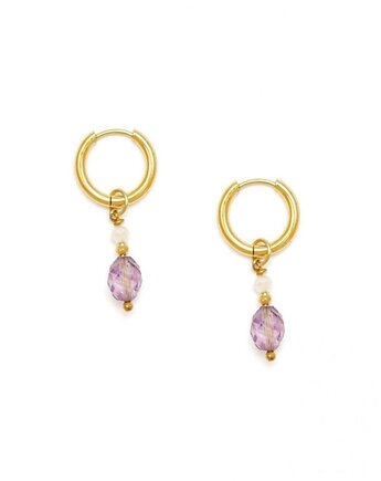 Eleganckie kolczyki z fioletowym Ametystem Pozłacana stal szlachetna, Kulka Bransoletki