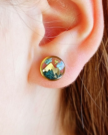 Wyjątkowe kolczyki sztyfty KWIECISTE GÓRY w żywicy, EkoCraft