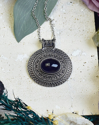 Miedziany posrebrzany wisiorek z ametystem - etniczny, boho, Spirit Of Copper