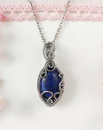 Naszyjnik Lapis Lazuli stal chirurgiczna wisiorek handmade wirewrapping, byNostawen