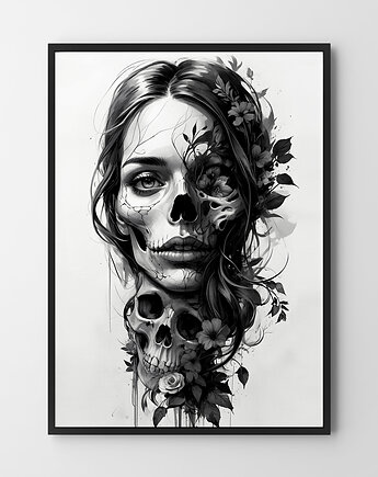Plakat Kobieta Halloween vintage czaszka, HOG STUDIO
