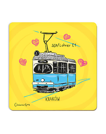 Podkładka pod kubek Kraków Tramwaj Lohner E1 "Wiedeńczyk", Gliniana Kura