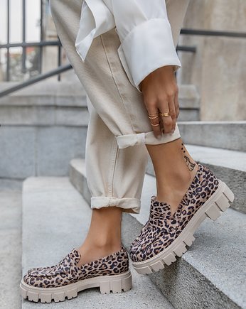 MOKASYNY NA GRUBEJ PODESZWIE-SKÓRA NATURALNA-MODEL 285-KOLOR PANTERKA, Zapato
