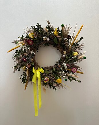 Wianek wiosenno-wielkanocny boho suszki, Łąka