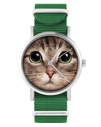 Zegarek - Kot tygrysek - zielony, nylonowy, OSOBY - Prezent dla niego