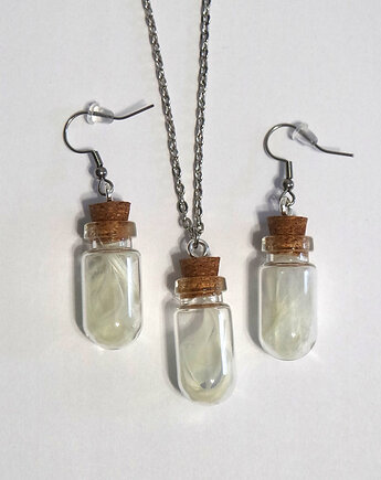 Piórka ecru - fiolki, komplet, yenoo