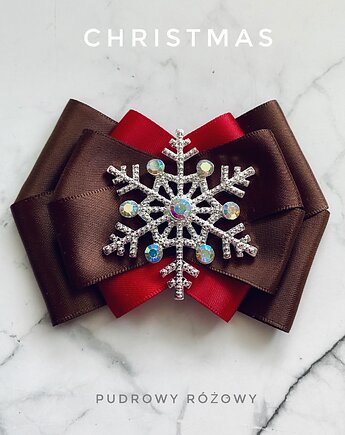 Brosza z okazałą śnieżynką / gwiazdką z kryształków New, Pudrowy Różowy