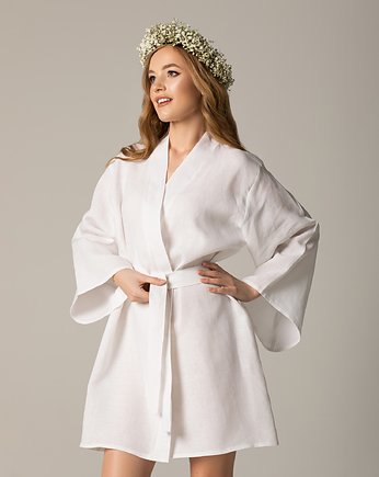 Kimono lniane Bride białe, OKAZJE - Prezent na 80 urodziny