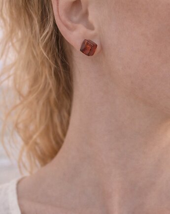 Kolczyki Kostki z Bursztynu Bałtyckiego, Sztyfty Srebrne, AmberMal