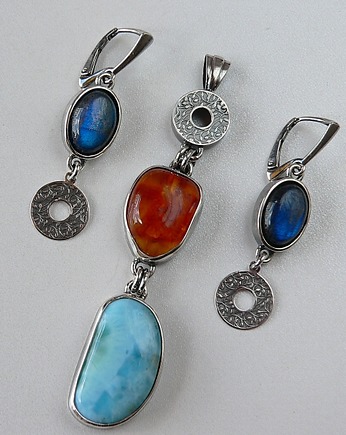 -komplet- larimar, labradoryt i bursztyn, Emilia Woźniak