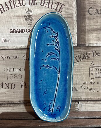 Niebieska patera z dziką trawą, Ceramika Echo