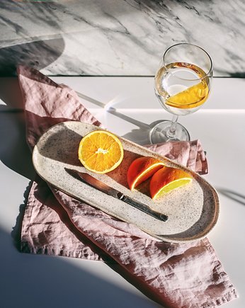 Talerz podłużny DOTS -  na przystawki/dekoracje, Naturalnie, Z Gliny