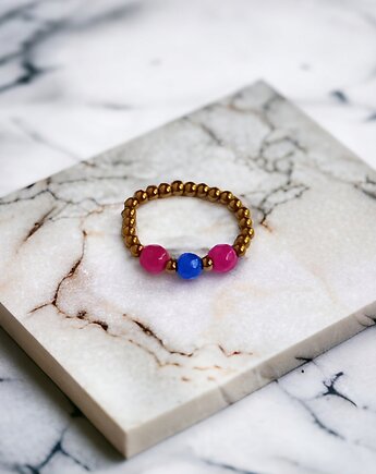 Pierścionek : golden summer I :: jadeit, hematyt, kaktusia