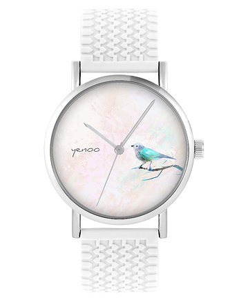 Zegarek - Turkusowy ptaszek - silikonowy, biały, yenoo