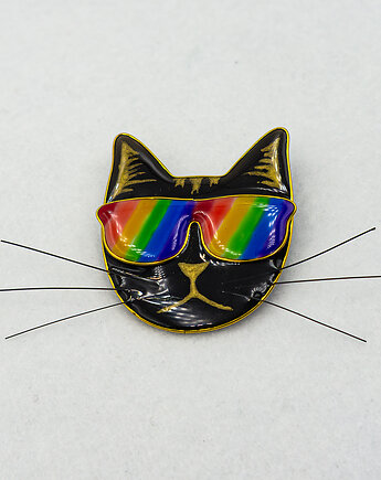 Przypinka tęczowa pride z kotem pin 001, PrideHippo