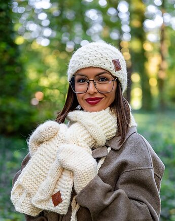 Czapka MERINO Hope Beżowy ecru + podszewka JEDWAB, Brain Inside