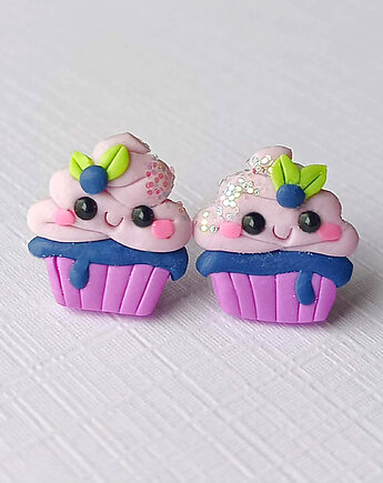Kolorowe kolczyki sztyfty fioletowe babeczki, OMIFIMO