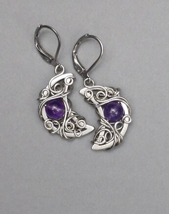 Kolczyki księżyce ametyst wire wrapping, Agata Rozanska
