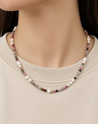 Naszyjnik z pereł naturalnych, turmalinu oraz stali szlachetnej 216 pozłacanej, Coccola JEWELLERY