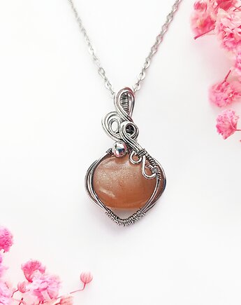 Naszyjnik Kamień Księżycowy stal chirurgiczna wisiorek handmade wirewrapping, byNostawen