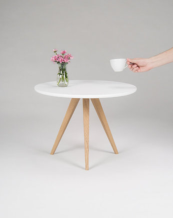 Oferta specjalna: Okrągły, biały stolik kawowy styl skandynawski, Mo Woodwork