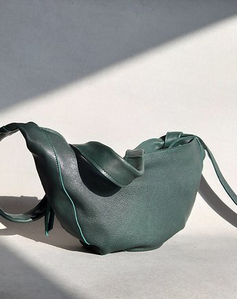 Rogalik średniej wielkości skórzana torebka wiązana na supeł - zielona, OSOBY - Prezent dla Dziewczyny