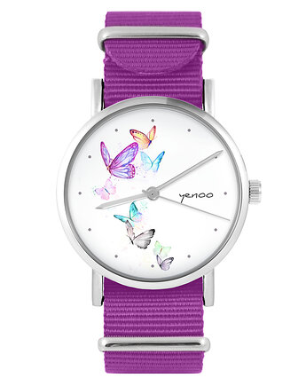 Zegarek - Motyle - amarant, nylonowy, yenoo