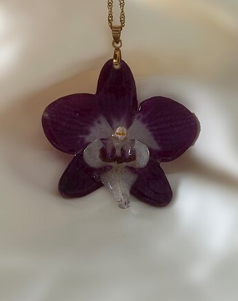 Piękny naszyjnik Storczyk! Ręcznie wykonany. Prawdziwy kwiat storczyka, Blask Natury