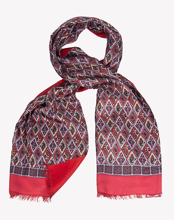 Ekskluzywny szal męski jedwabny czerwony z motywem geometrycznym 30x180 cm, ALLORA BE UNIQUE