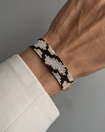 Biało złota bransoletka z koralików Miyuki - snake pattern, Mosuki