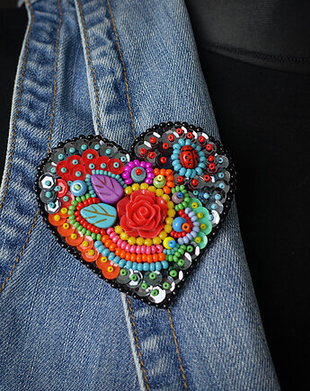 Kolekcja Frida- broszka kolorowe serce, Mró Soutache