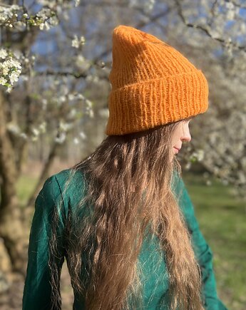 Wiosenna czapka Dimma z alpaki i jedwabiu pomarańczowa, Made by Jaga