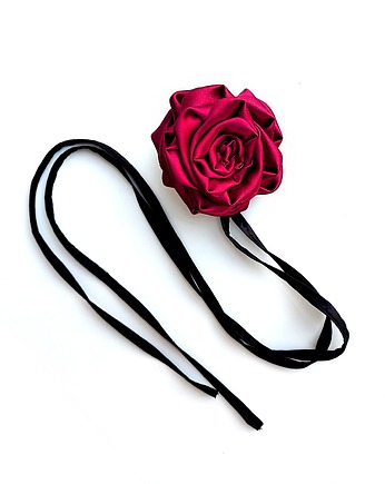 Jedwabny choker z różą, czerwone wino, BARLA