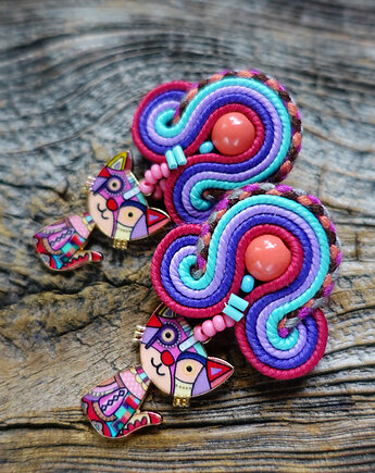 Sutaszowe kolczyki z kotem :), Mró Soutache