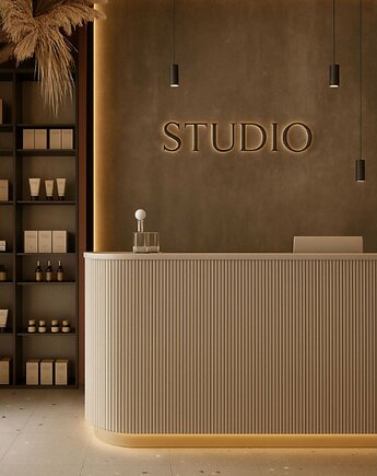 Lada recepcyjna SALEM do salonu beauty do salonu kosmetycznego fryzjerskiego, Papierówka Simple form of furniture